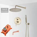 GobekUsa Brushed Gold Shower Faucet Set: Wall Mount Rotate Tub Spout, Rainfall Head Mixer Tap