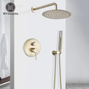 GobekUsa Brushed Gold Shower Faucet Set: Wall Mount Rotate Tub Spout, Rainfall Head Mixer Tap