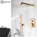 GobekUsa Brushed Gold Ultra-Thin Rainfall Shower Faucet with Wall Mount 8’‘-16’‘ Head