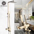 GobekUsa Brushed Gold Shower Mixer with Rotating Tub Spout and 8" Rainfall Head