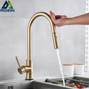 GobekUsa Brushed Gold Smart Touch Kitchen Faucet Dual Outlet Water Modes