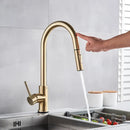 GobekUsa Brushed Gold Smart Touch Kitchen Faucet Dual Outlet Water Modes