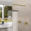 GobekUsa Brushed Gold Rainfall Shower Faucet Set with Dual Handles and Wall Mount