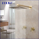 GobekUsa Brushed Gold Rainfall Shower Faucet Set with Dual Handles and Wall Mount