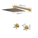 GobekUsa Brushed Gold Rainfall Shower Faucet Set with Dual Handles and Wall Mount