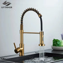 GobekUsa Brushed Nickel Pull Down Kitchen Faucet - 360° Rotation Hot Cold Water Mixer