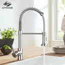 GobekUsa Brushed Nickel Pull Down Kitchen Faucet - 360° Rotation Hot Cold Water Mixer