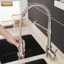 GobekUsa Brushed Nickel Kitchen Faucet Pull Out Swivel Mixer Tap 1343A-S