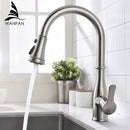 GobekUsa Brushed Nickel Pull Out Kitchen Faucet Swivel Water Mixer Tap Single Handle