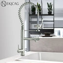 GobekUsa Brushed Nickel Spring Kitchen Faucet Single Handle 360 Rotation Mixer Tap