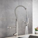 GobekUsa Brushed Nickel Spring Kitchen Faucet Single Handle 360 Rotation Mixer Tap