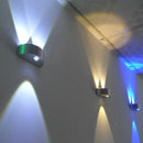 GobekUsa Brushed Silver LED Flush Mount Wall Light - Modern Metallic Semicircle Sconce with Blue/Red/Green Light