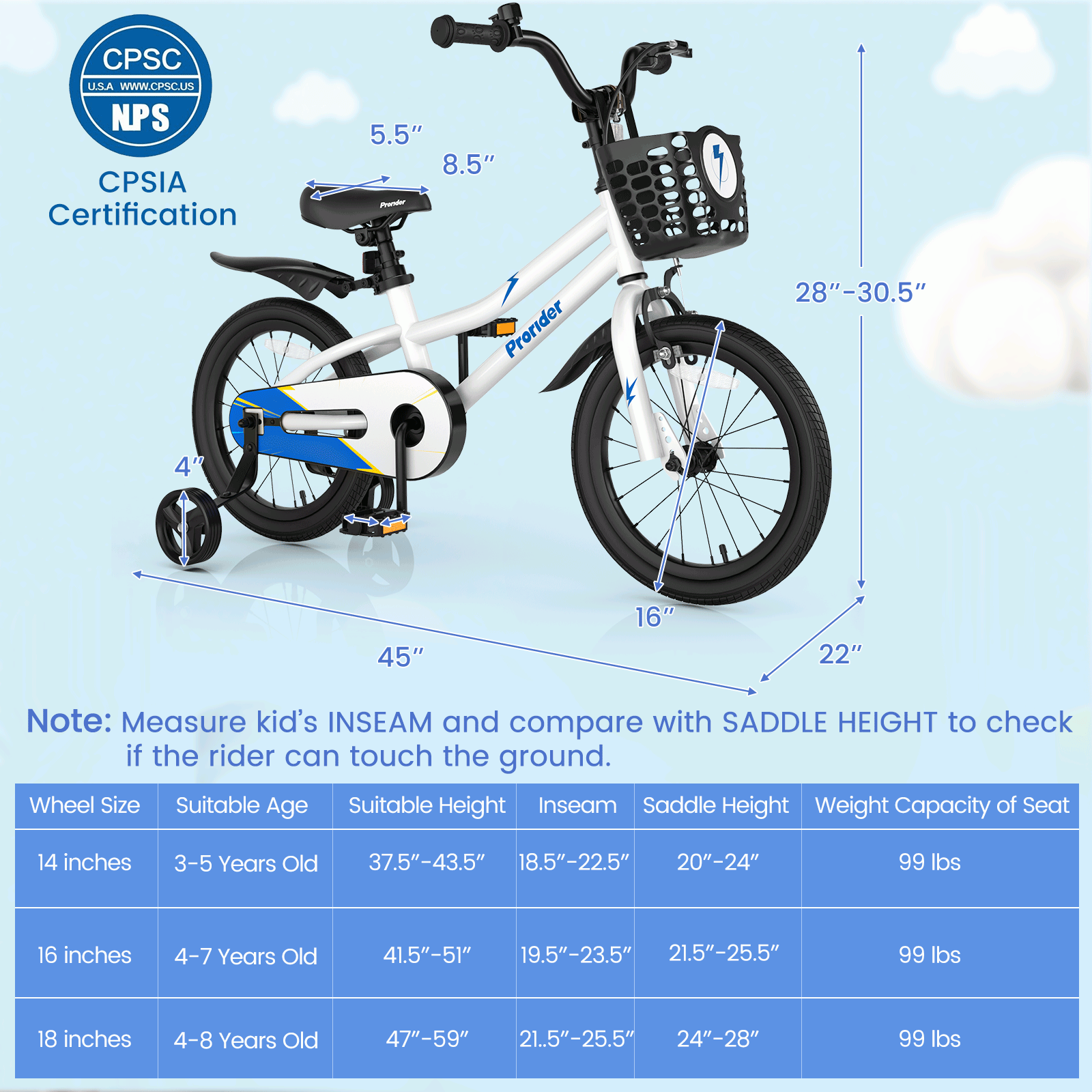 16 Inch Kids Bike with Removable Training Wheels-White, photo 3 of 8