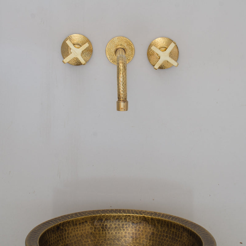 Built In Brass Bathroom Faucet- Hammered Wall Sink Faucet