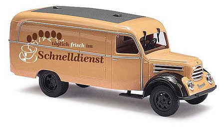 Busch 51806 HO Scale 1957 Robur Garant K 30 Cargo Van - Assembled -- Schnelldienst (beige, black, German Lettering)