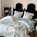 GobekUsa Butterfly Embroidery Lace Ruffles Bedding Set 100S Egyptian Cotton Duvet Cover