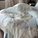 GobekUsa Butterfly Embroidery Lace Ruffles Bedding Set 100S Egyptian Cotton Duvet Cover