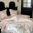 GobekUsa Butterfly Embroidery Lace Ruffles Bedding Set 100S Egyptian Cotton Duvet Cover