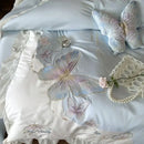 GobekUsa Butterfly Embroidery Lace Ruffles Bedding Set 100S Egyptian Cotton Duvet Cover