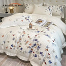 GobekUsa Butterfly Embroidery Cotton Luxury Bedding Set - 4Pcs
