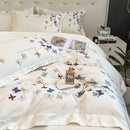 GobekUsa Butterfly Embroidery Cotton Luxury Bedding Set - 4Pcs