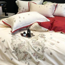 GobekUsa Butterfly Flowers Embroidery Wedding Bedding Set 1000TC Egyptian Cotton Duvet Cover