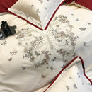 GobekUsa Butterfly Flowers Embroidery Wedding Bedding Set 1000TC Egyptian Cotton Duvet Cover