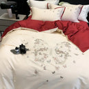 GobekUsa Butterfly Flowers Embroidery Wedding Bedding Set 1000TC Egyptian Cotton Duvet Cover