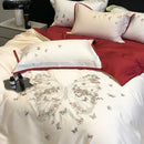 GobekUsa Butterfly Flowers Embroidery Wedding Bedding Set 1000TC Egyptian Cotton Duvet Cover