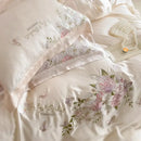 GobekUsa Butterfly Flowers Embroidery Bedding Set 800TC Soft Silky Duvet Cover Set