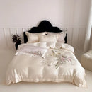 GobekUsa Butterfly Flowers Embroidery Bedding Set 800TC Soft Silky Duvet Cover Set
