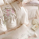GobekUsa Butterfly Flowers Embroidery Bedding Set 800TC Soft Silky Duvet Cover Set