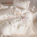 GobekUsa Butterfly Flowers Embroidery Bedding Set 800TC Soft Silky Duvet Cover Set