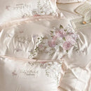 GobekUsa Butterfly Flowers Embroidery Bedding Set 800TC Soft Silky Duvet Cover Set