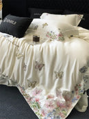 GobekUsa Butterfly Flowers Embroidery Bedding Set: Silky Soft Eucalyptus Fiber Duvet Cover