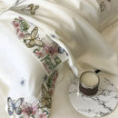 GobekUsa Butterfly Flowers Embroidery Bedding Set: Silky Soft Eucalyptus Fiber Duvet Cover