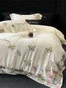 GobekUsa Butterfly Flowers Embroidery Bedding Set: Silky Soft Eucalyptus Fiber Duvet Cover
