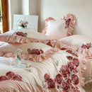 GobekUsa Butterfly Flowers Embroidery Ruffles Wedding Bedding Set: 1400TC 100% Egyptian Cotton