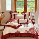 GobekUsa Butterfly Flowers Embroidery Ruffles Wedding Bedding Set: 1400TC 100% Egyptian Cotton