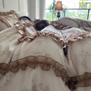 GobekUsa Butterfly Flowers Lace Velvet Bedding Set with Ruffles - Full Bed Linen Collection