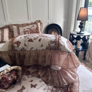 GobekUsa Butterfly Flowers Lace Velvet Bedding Set with Ruffles - Full Bed Linen Collection