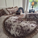 GobekUsa Butterfly Flowers Lace Velvet Bedding Set with Ruffles - Full Bed Linen Collection