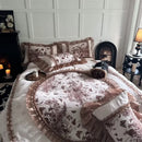 GobekUsa Butterfly Flowers Lace Velvet Bedding Set with Ruffles - Full Bed Linen Collection