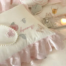 GobekUsa Butterfly Flowers Lace Ruffles 4Pcs Bedding Set: Duvet Cover, Sheet, Pillowcases