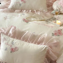 GobekUsa Butterfly Flowers Lace Ruffles 4Pcs Bedding Set: Duvet Cover, Sheet, Pillowcases