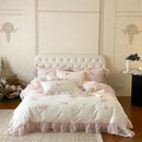 GobekUsa Butterfly Flowers Lace Ruffles 4Pcs Bedding Set: Duvet Cover, Sheet, Pillowcases