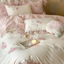 GobekUsa Butterfly Flowers Lace Ruffles 4Pcs Bedding Set: Duvet Cover, Sheet, Pillowcases