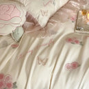 GobekUsa Butterfly Flowers Lace Ruffles 4Pcs Bedding Set: Duvet Cover, Sheet, Pillowcases