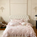 GobekUsa Butterfly Flowers Lace Ruffles 4Pcs Bedding Set: Duvet Cover, Sheet, Pillowcases