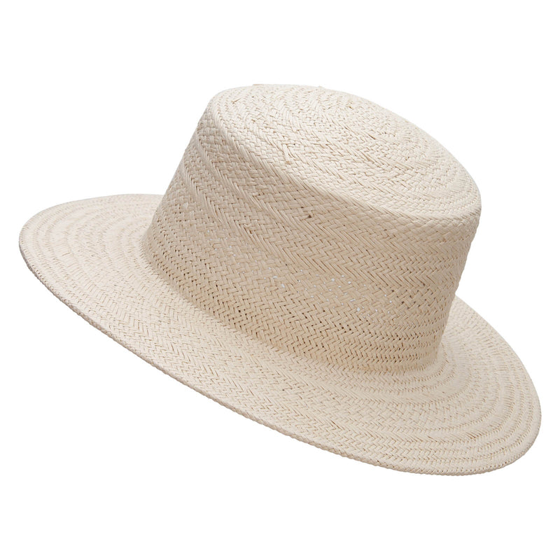 Women's Woven Paper Boater Flat Top Hat